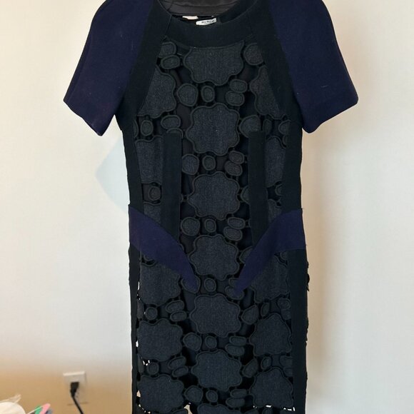 Vintage Miu Miu Black and Navy Cloud Wool Dress Size IT 42 - Picture 2 of 8